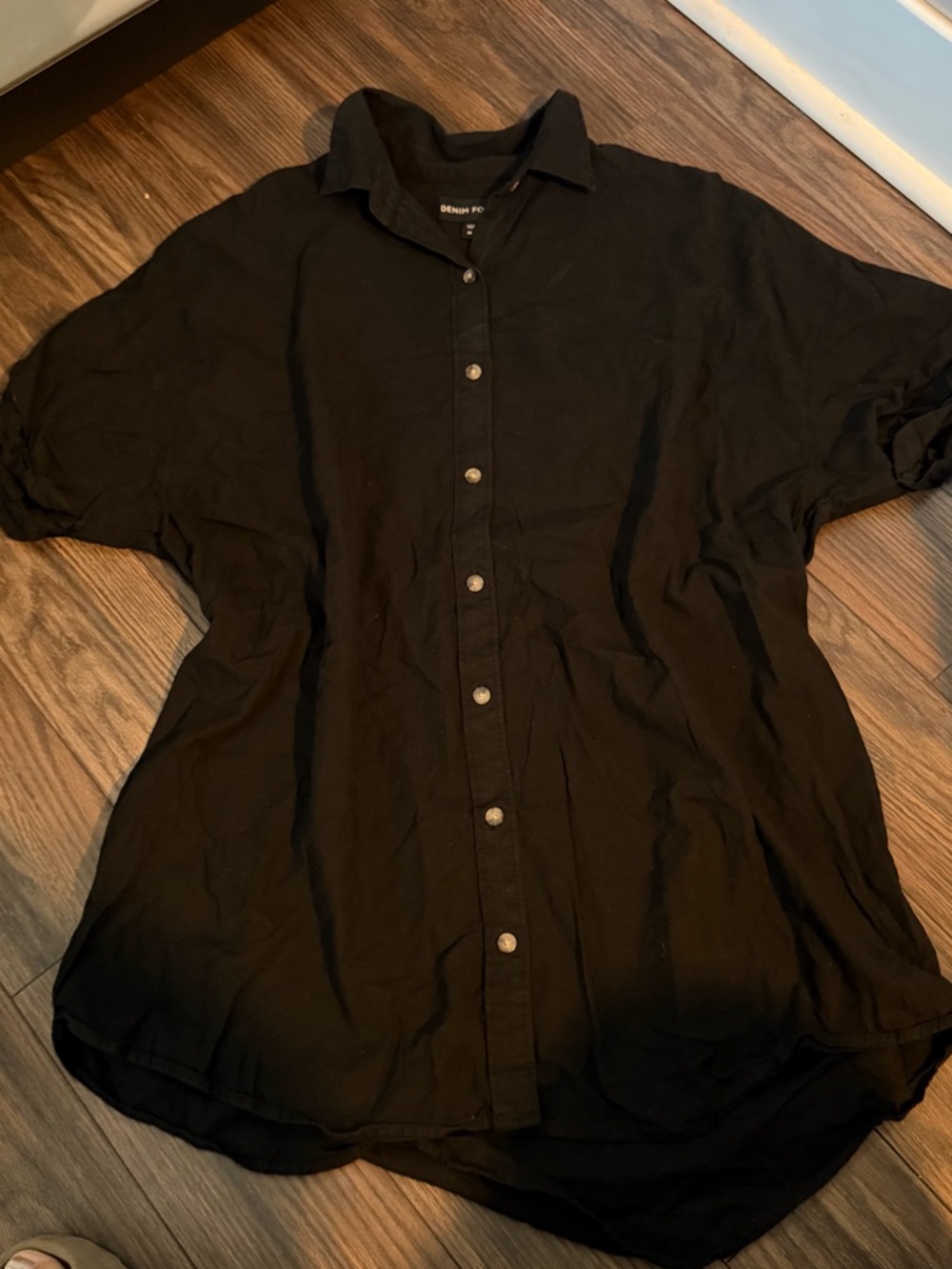 Aritiza Denim Forum Black Short-Sleeve Button-Down Shirt dress